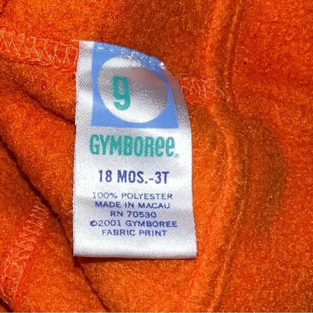 Vintage 2001 Gymboree 24 Months - 3T Pumpkin Kids Halloween Fleece Costume & Cap